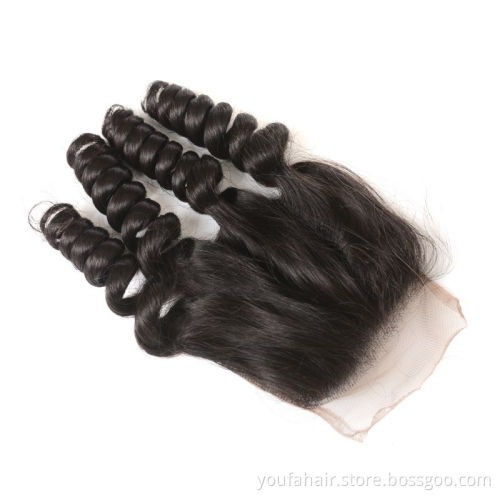 Hair Vendors Funmi Wave Brazilian Hair Lace Closure with Baby Hair Bleached Knots 4x4 2x6 5x5 13x4 13x6 6x6 7x7 360 Lace Closure